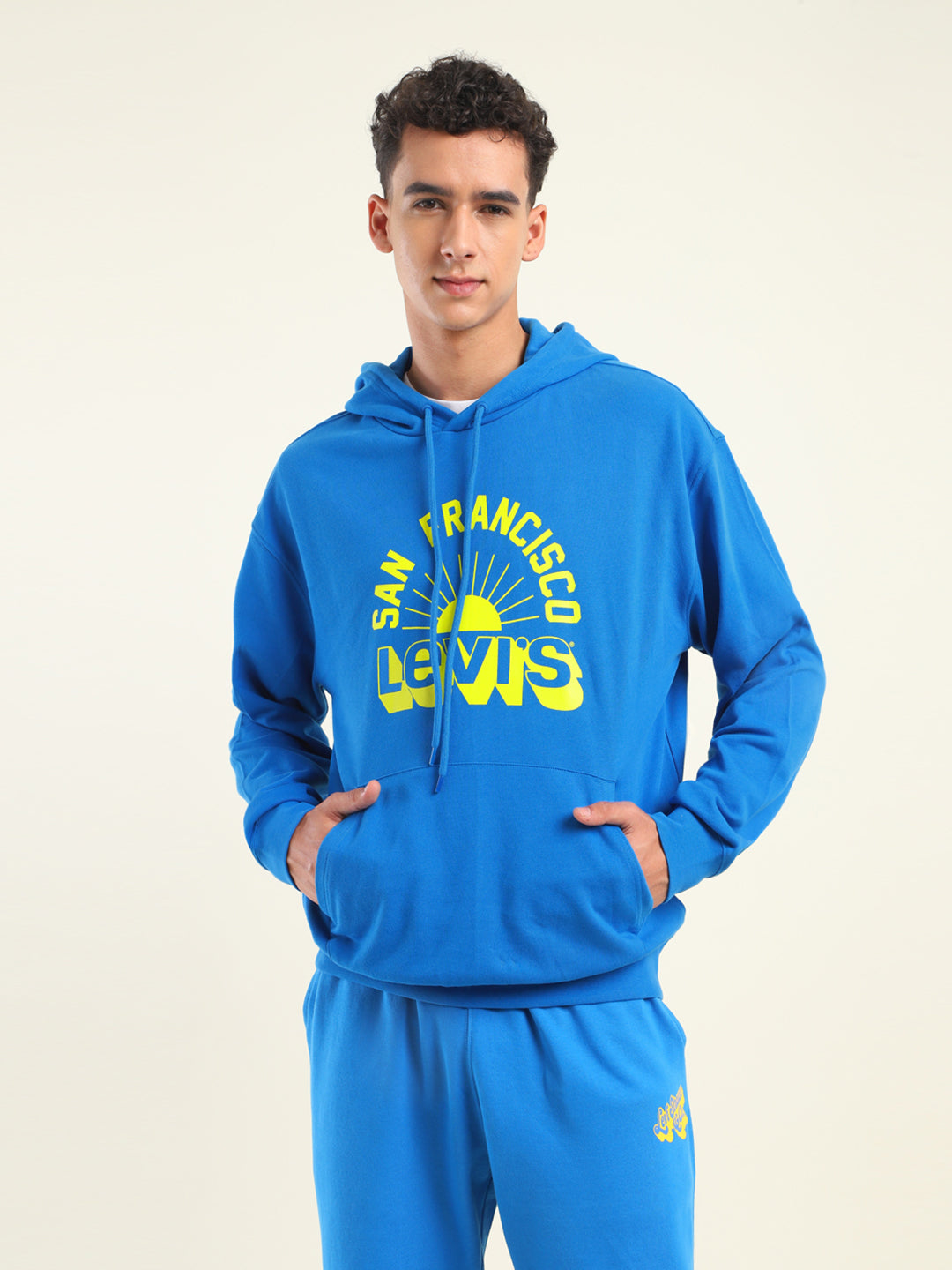 Men's Solid Dark Blue Hooded Sweatshirt