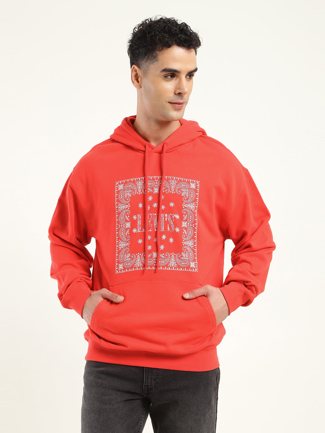 Men's Solid Red Hooded Sweatshirt