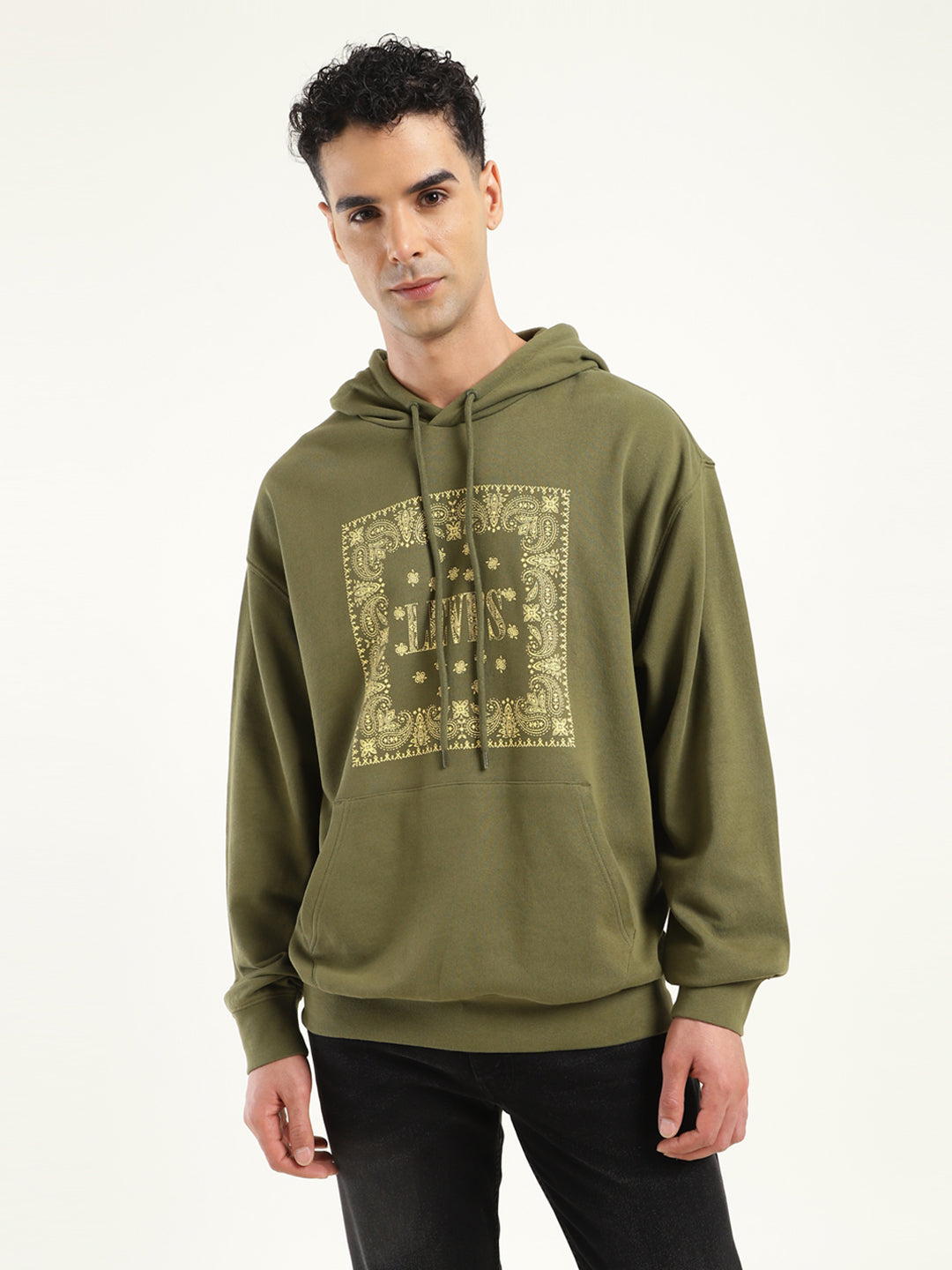 Men's Solid Green Hooded Sweatshirt