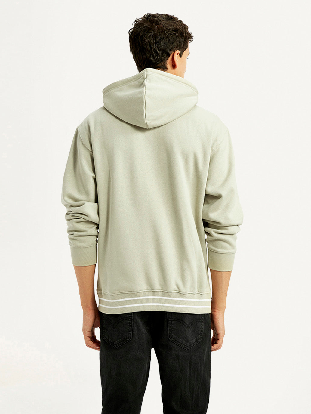 Men's Typography Beige Hooded Sweatshirt - Back View