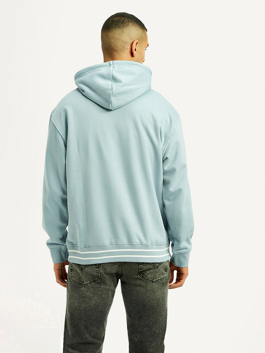 Men's Brand Logo Light Blue Hooded Sweatshirt - Back View
