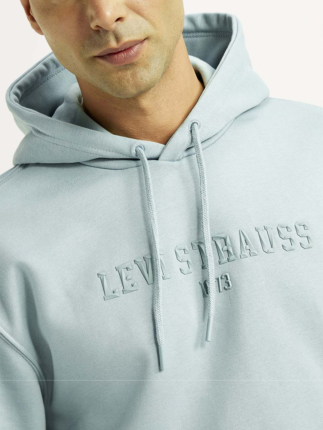 Men's Brand Logo Light Blue Hooded Sweatshirt - Detail View
