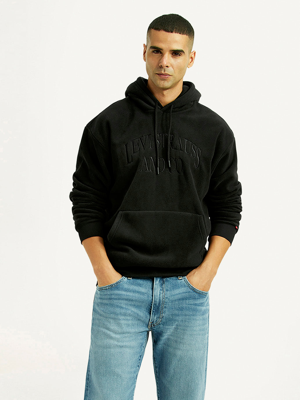 Men's Brand Logo Black Hooded Sweatshirt