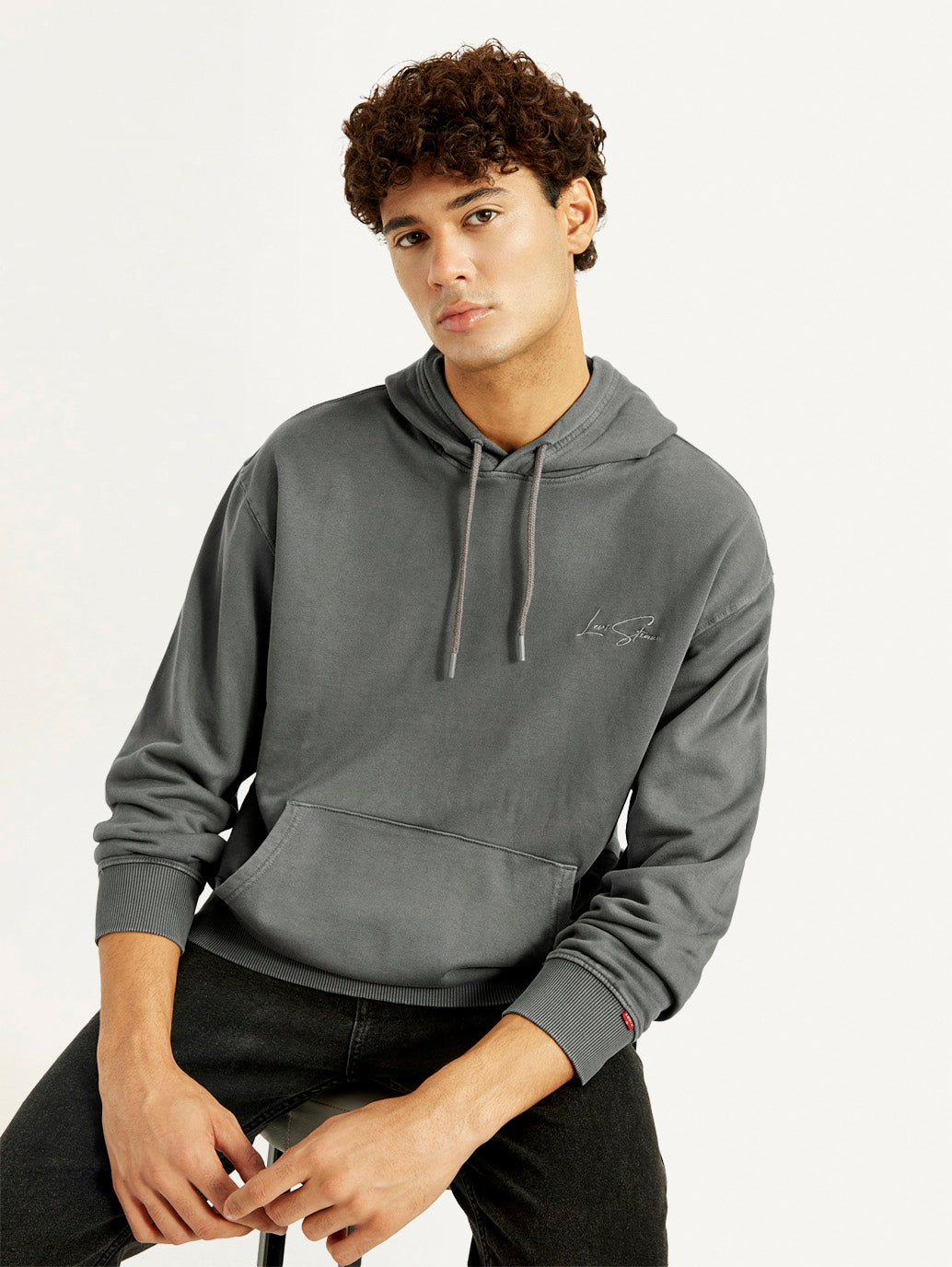 Men's Brand Logo Grey Hooded Sweatshirt