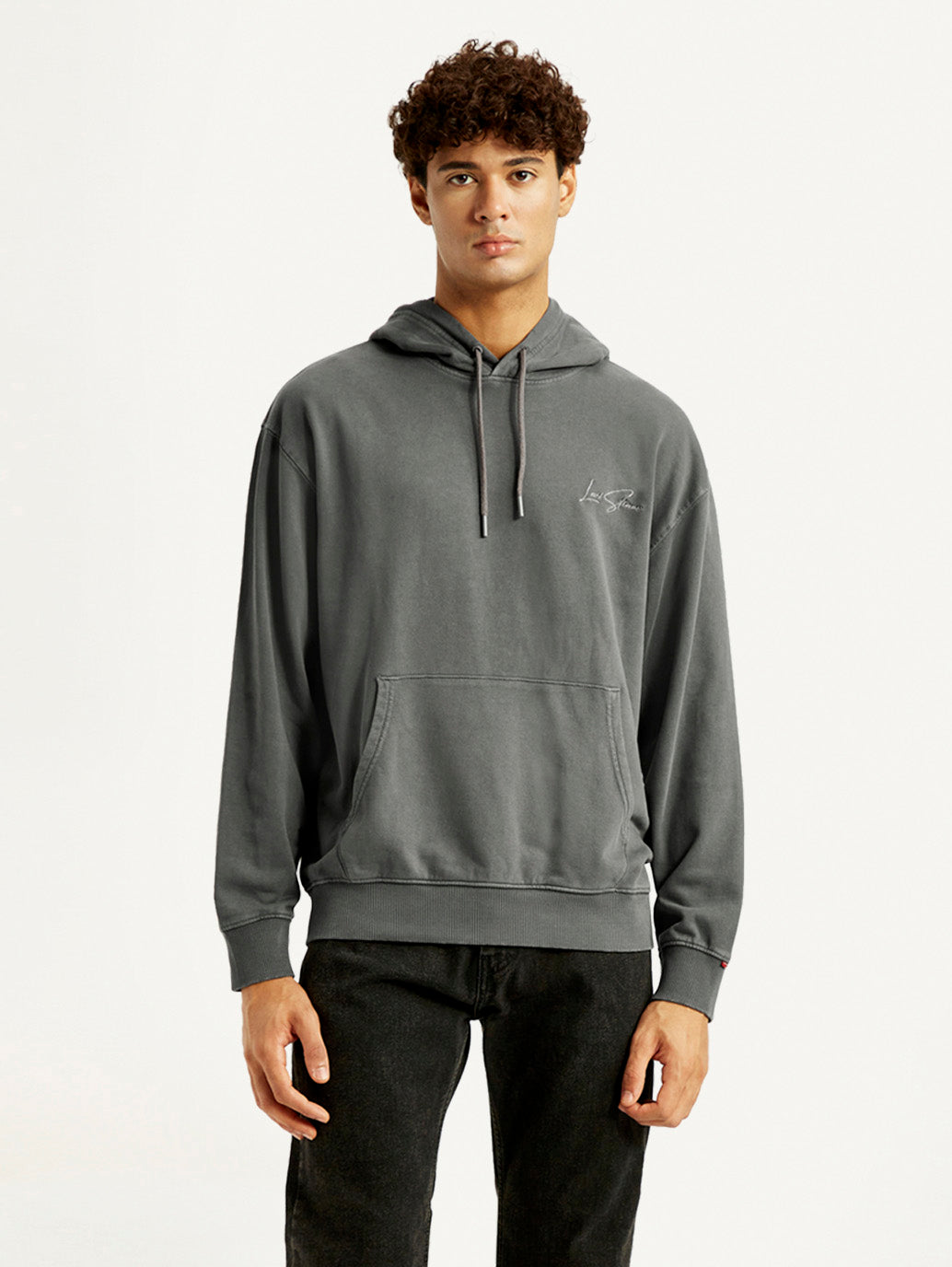 Men's Brand Logo Grey Hooded Sweatshirt - Front View