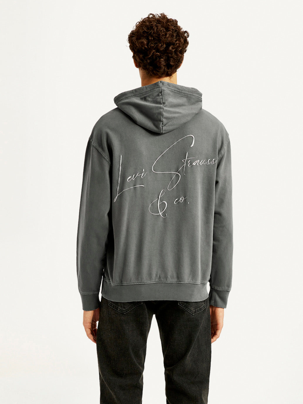 Men's Brand Logo Grey Hooded Sweatshirt - Back View