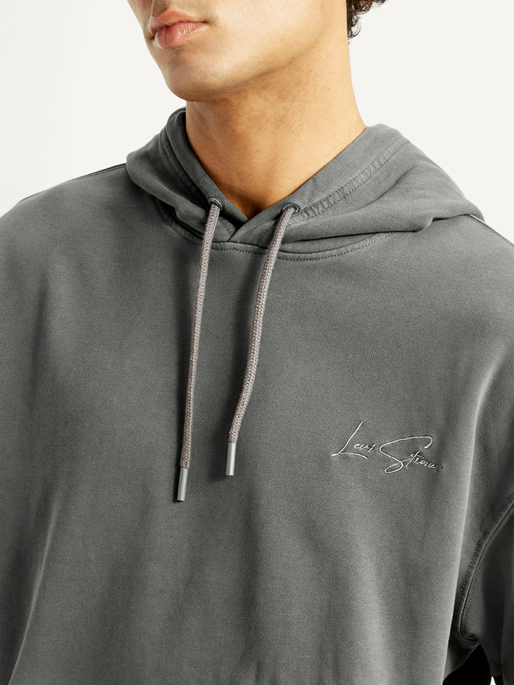 Men's Brand Logo Grey Hooded Sweatshirt - Detail View