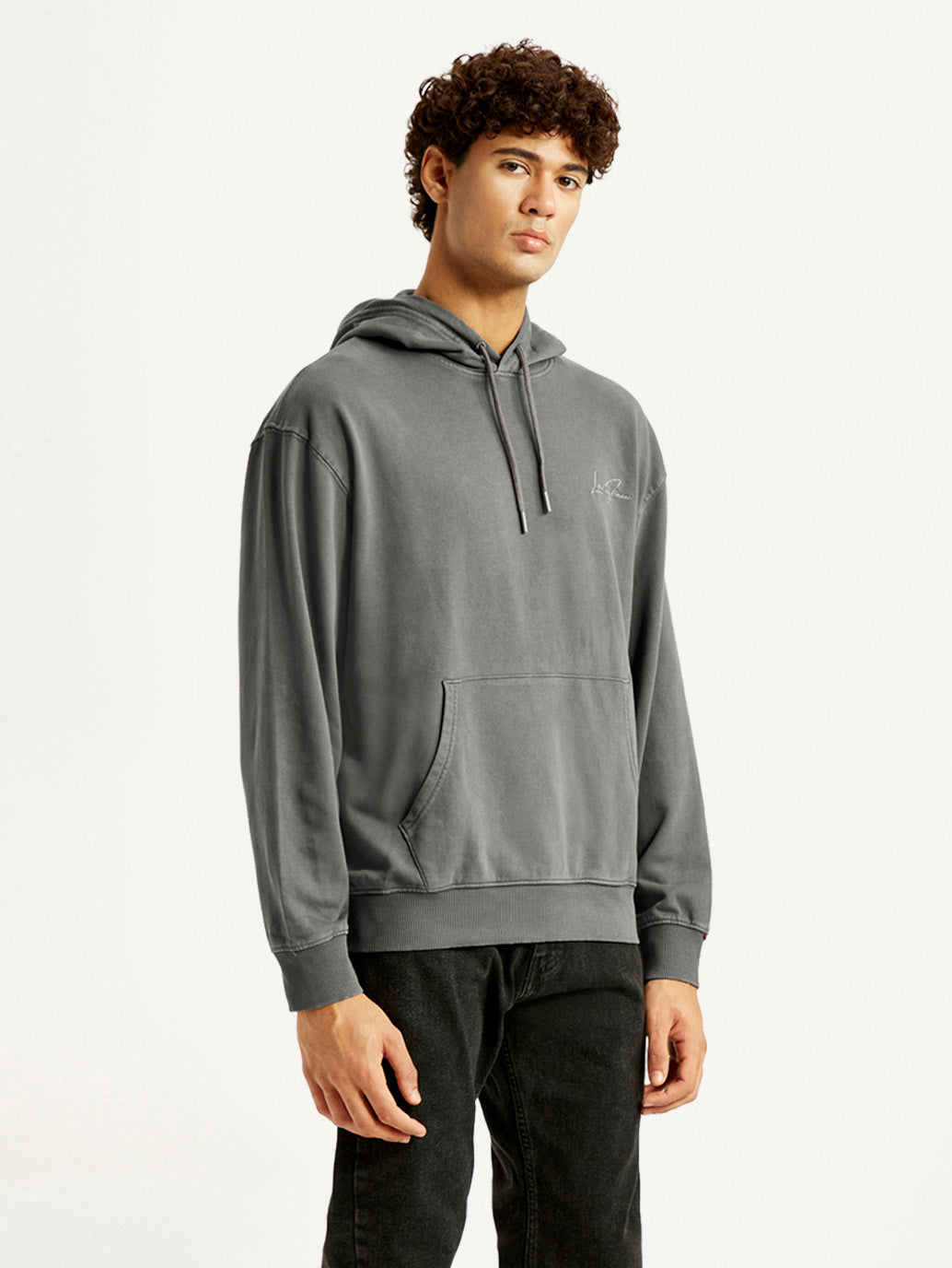 Men's Brand Logo Grey Hooded Sweatshirt - Side View