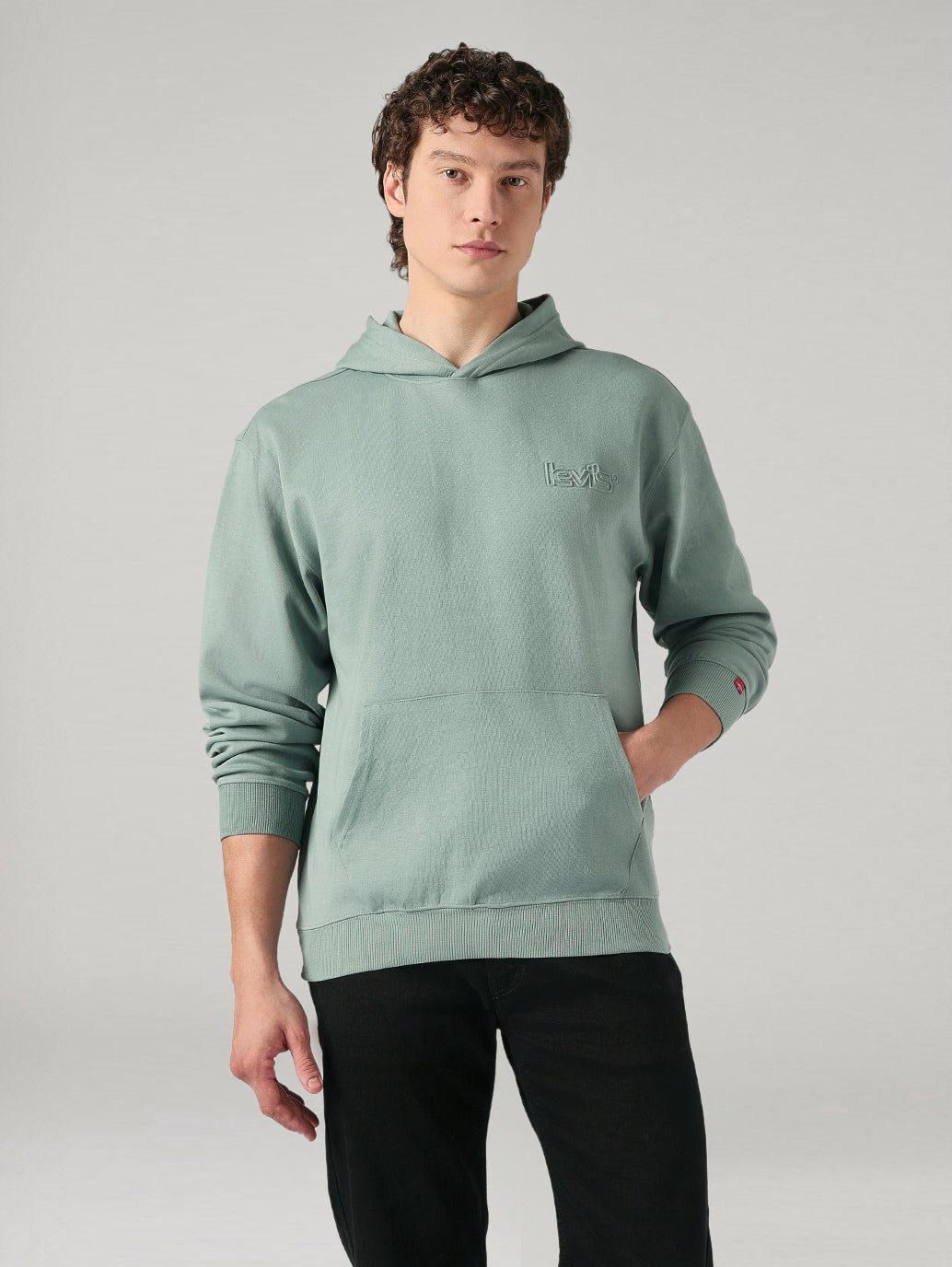 Men's Solid Regular Fit Hooded Sweatshirt - Front View