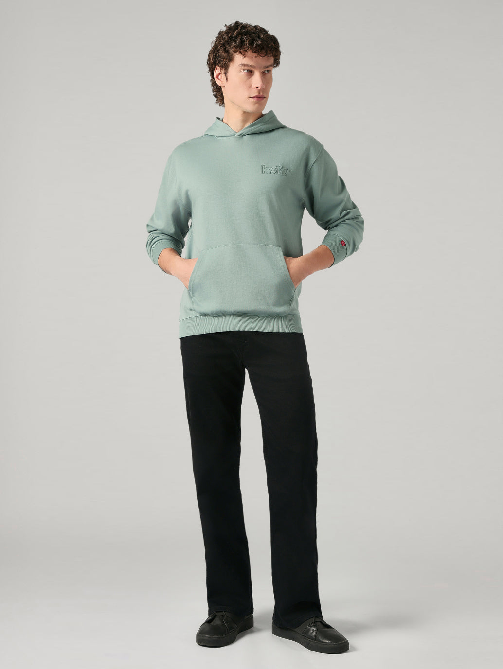 Men's Solid Regular Fit Hooded Sweatshirt - Full View