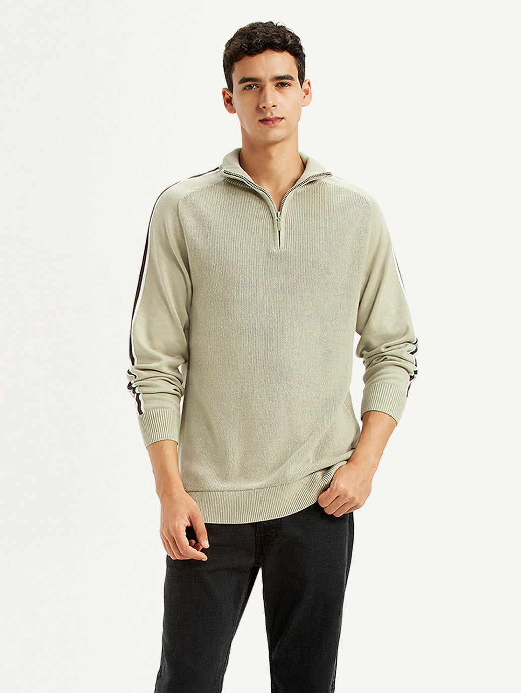 Men's Solid Beige Slim Fit Sweater - Styleshot View