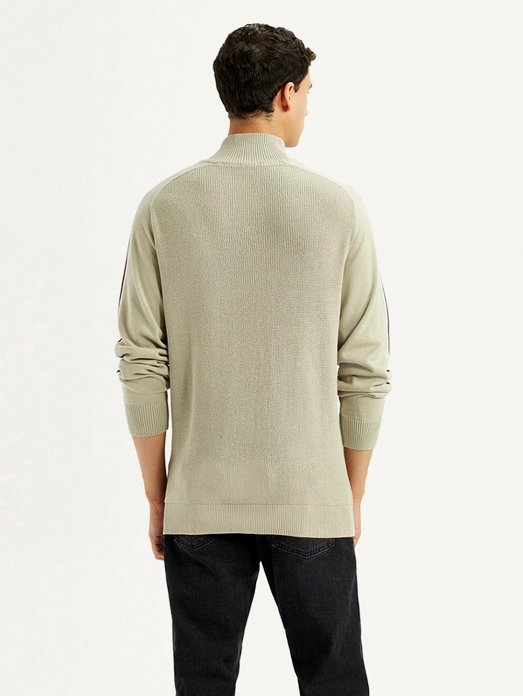 Men's Solid Beige Slim Fit Sweater - Back View