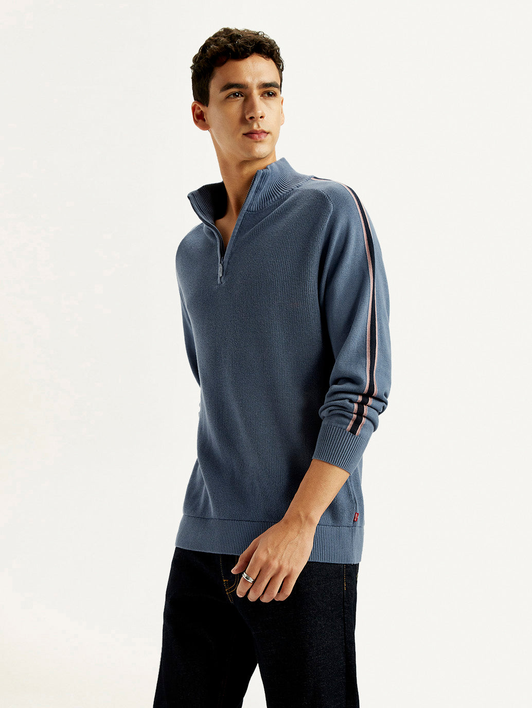 Men's Self Design Blue Sweater