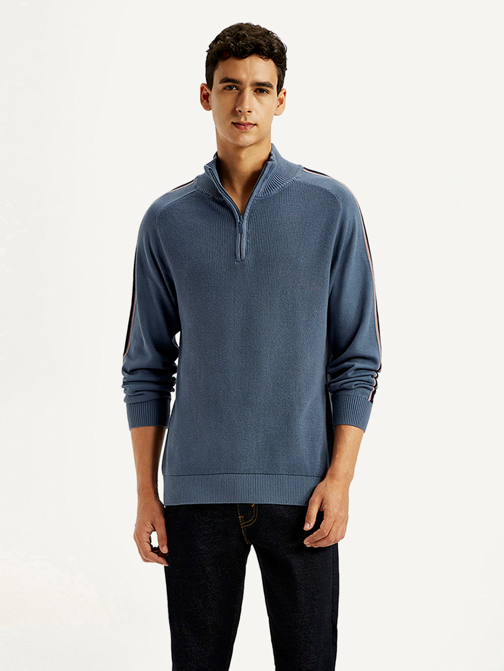 Men's Self Design Blue Sweater - Styleshot View