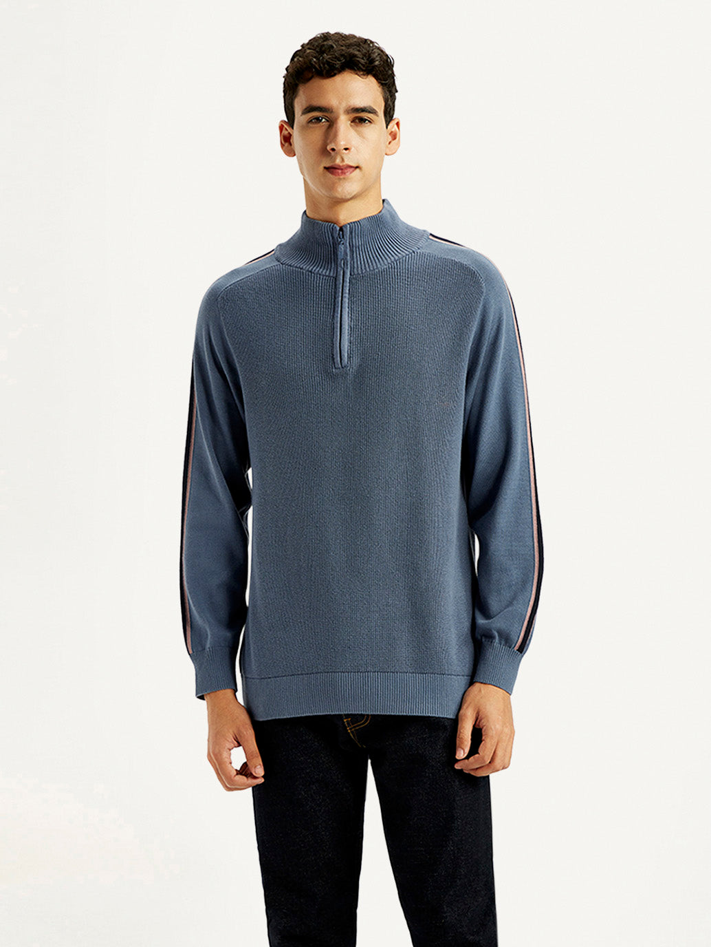 Men's Self Design Blue Sweater - Front View