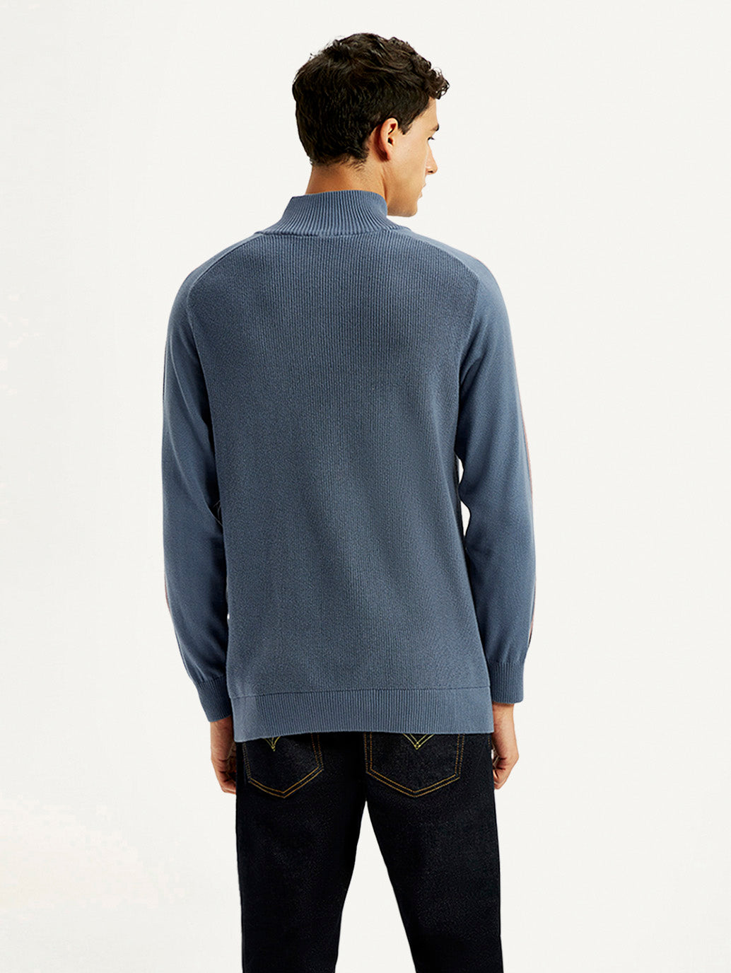 Men's Self Design Blue Sweater - Back View