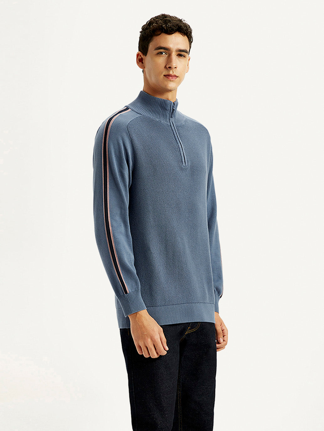 Men's Self Design Blue Sweater - Side View