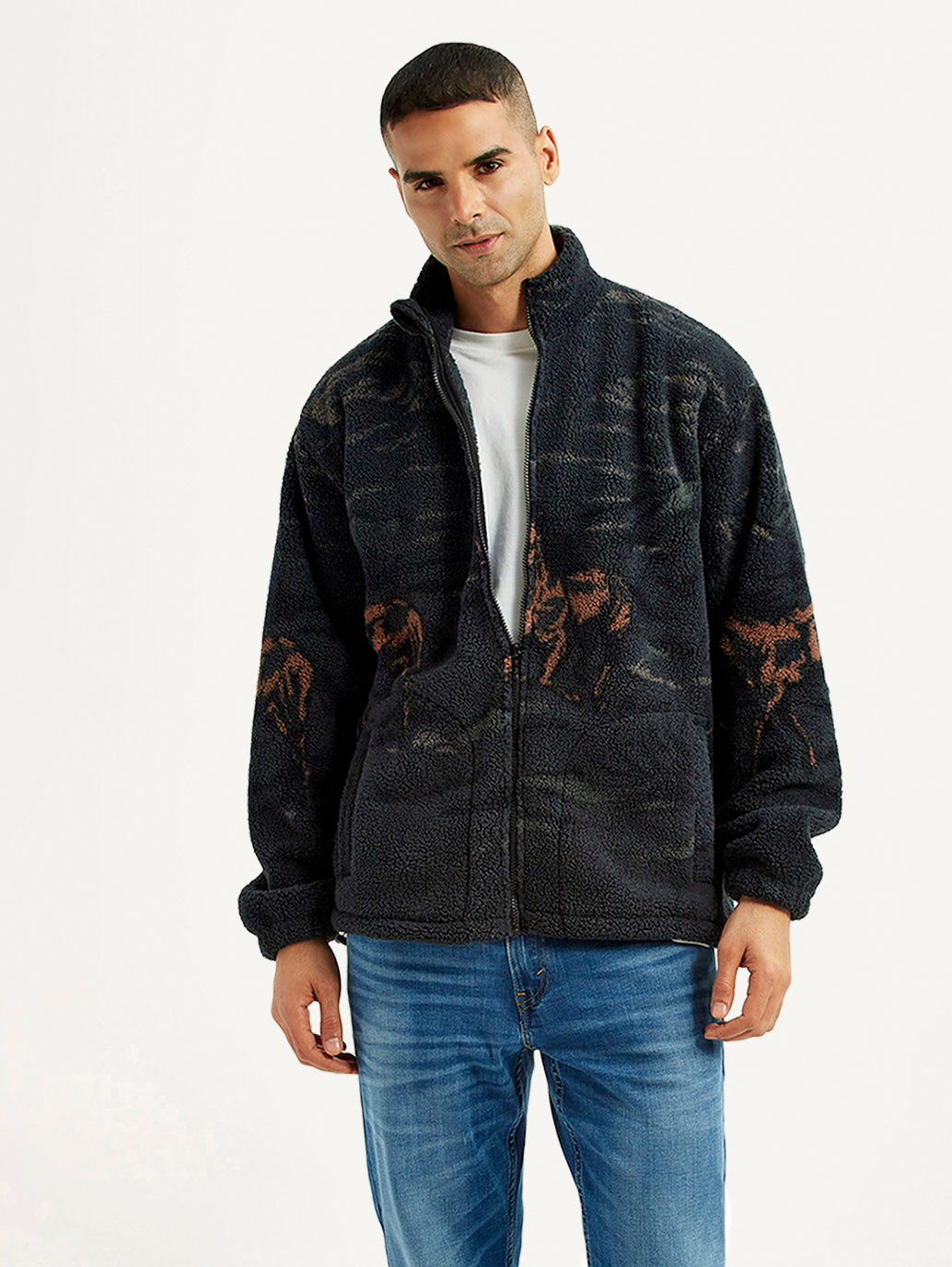 Men's Graphic Loose Fit Sherpa Sweatshirt