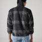 Men's Checked Charcoal Grey Sherpa Bomber Jacket - Back View