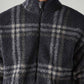 Men's Checked Charcoal Grey Sherpa Bomber Jacket - detail View