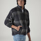 Men's Checked Charcoal Grey Sherpa Bomber Jacket - Side View