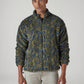 Men's Abstract Olive Sherpa Bomber Jacket - Front View