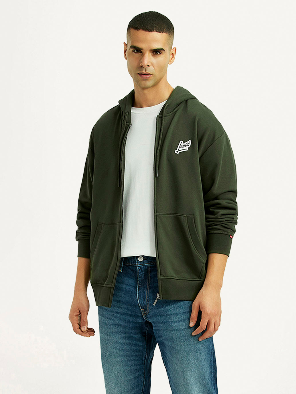 Men's Solid Dark Green Hooded Sweatshirt - Styleshot View