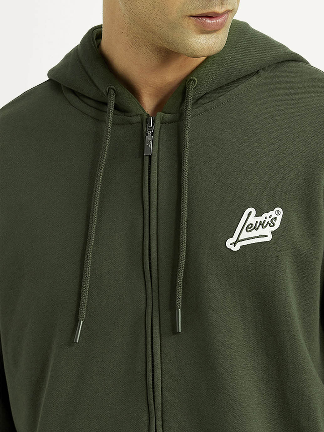 Men's Solid Dark Green Hooded Sweatshirt - Detail View
