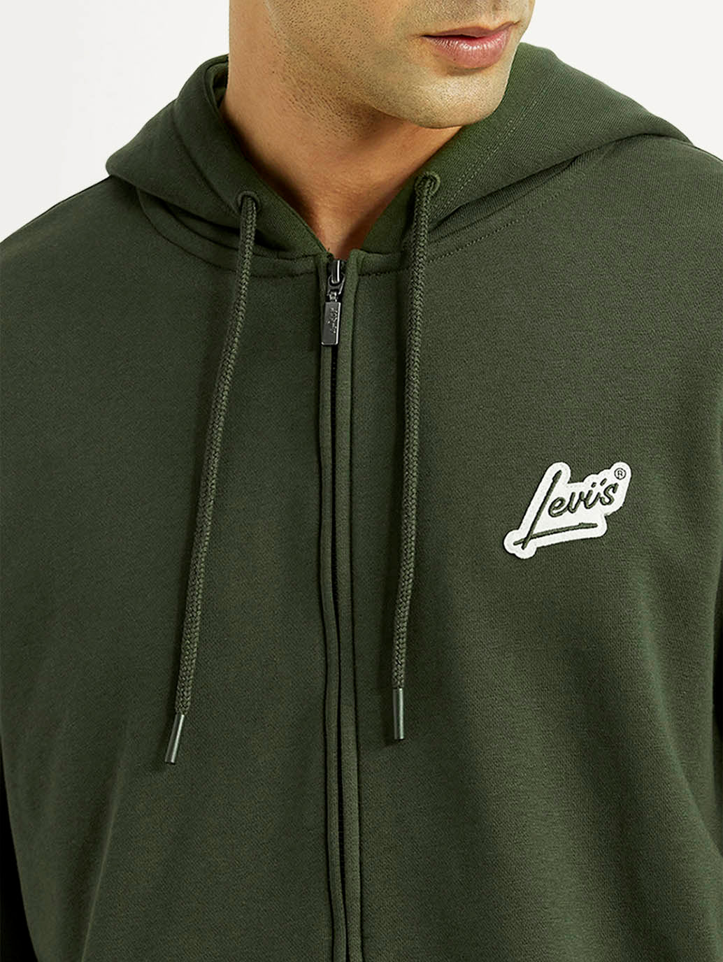 Men's Solid Dark Green Hooded Sweatshirt - Detail View