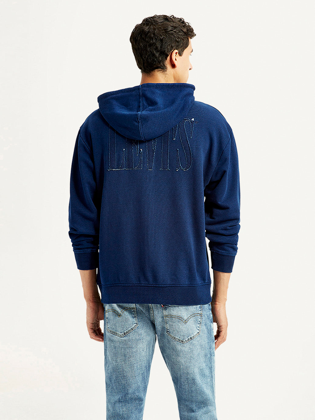 Men's Brand Logo Navy Hooded Sweatshirt - back View