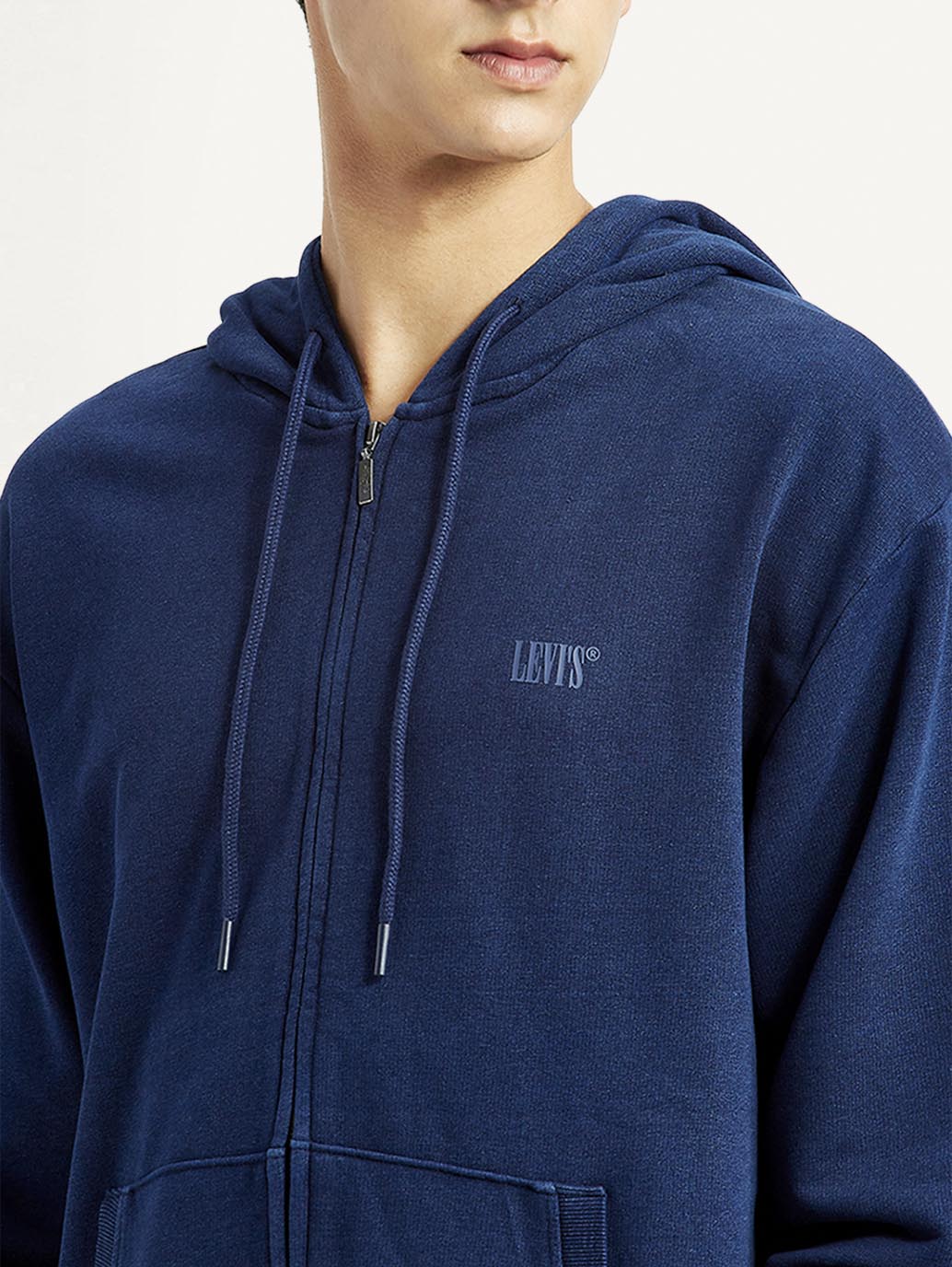 Men's Brand Logo Navy Hooded Sweatshirt - Detail View