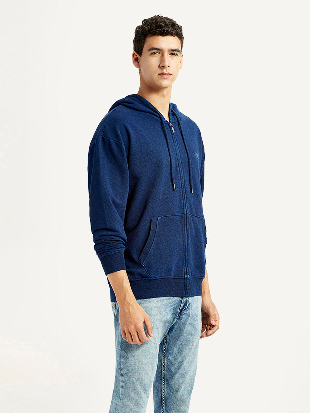 Men's Brand Logo Navy Hooded Sweatshirt - Side View