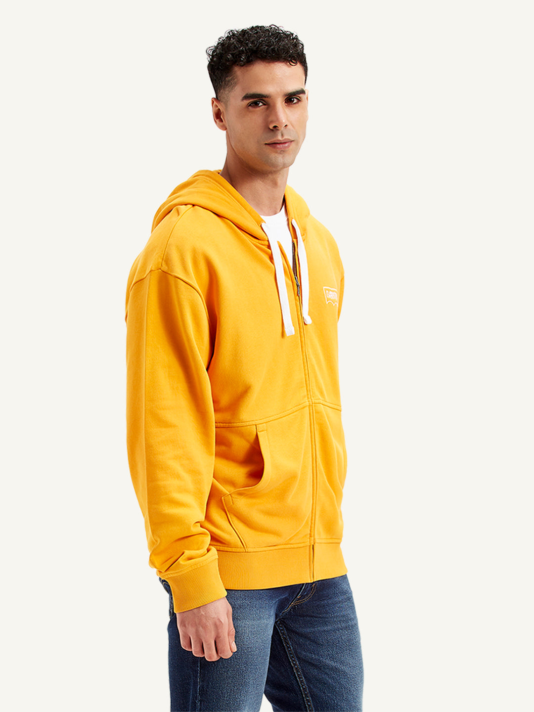 Men's Solid Mustard Hooded Sweatshirt