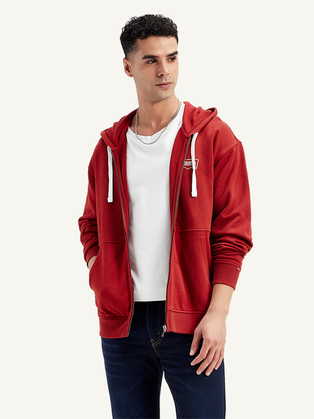 Men's Solid Red Hooded Sweatshirt