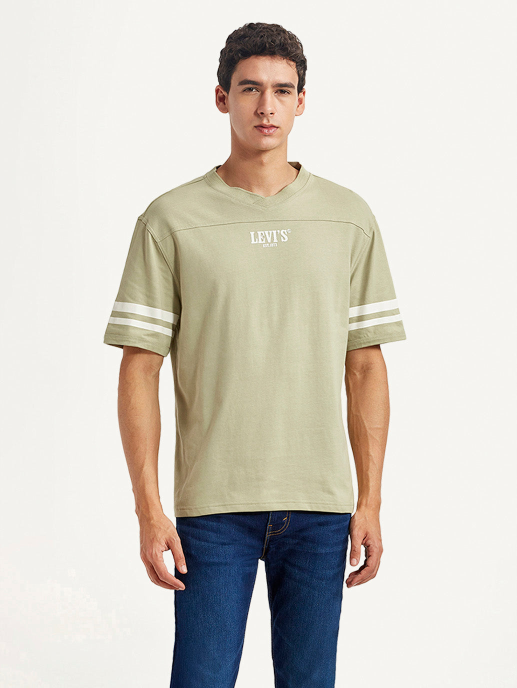 Men's Graphic Print Light Green Loose Fit T-shirt - Front View