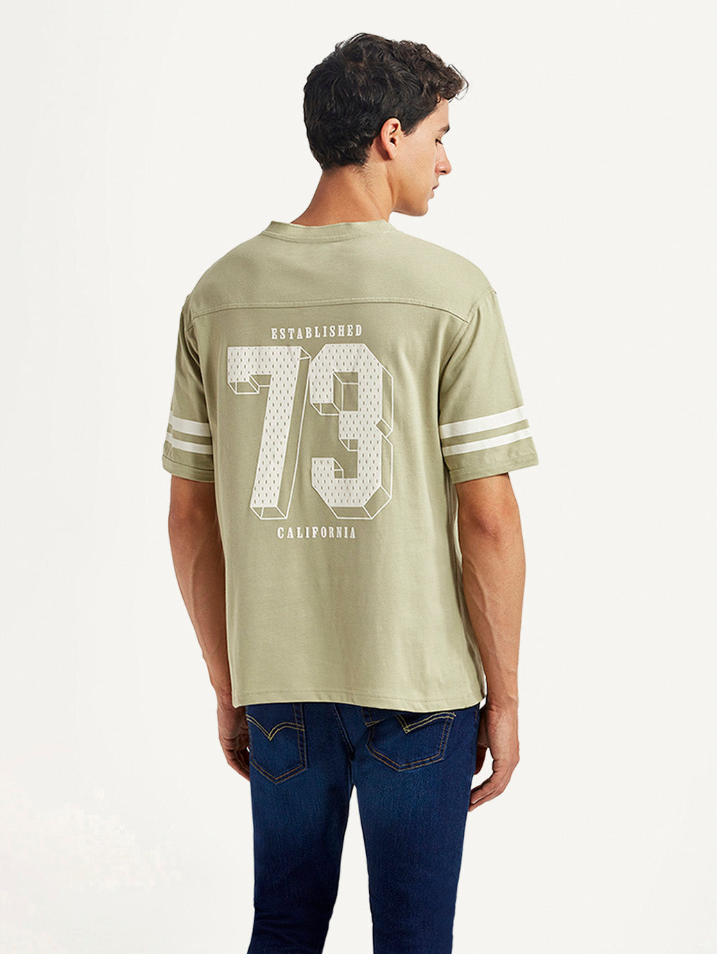 Men's Graphic Print Light Green Loose Fit T-shirt - Back View