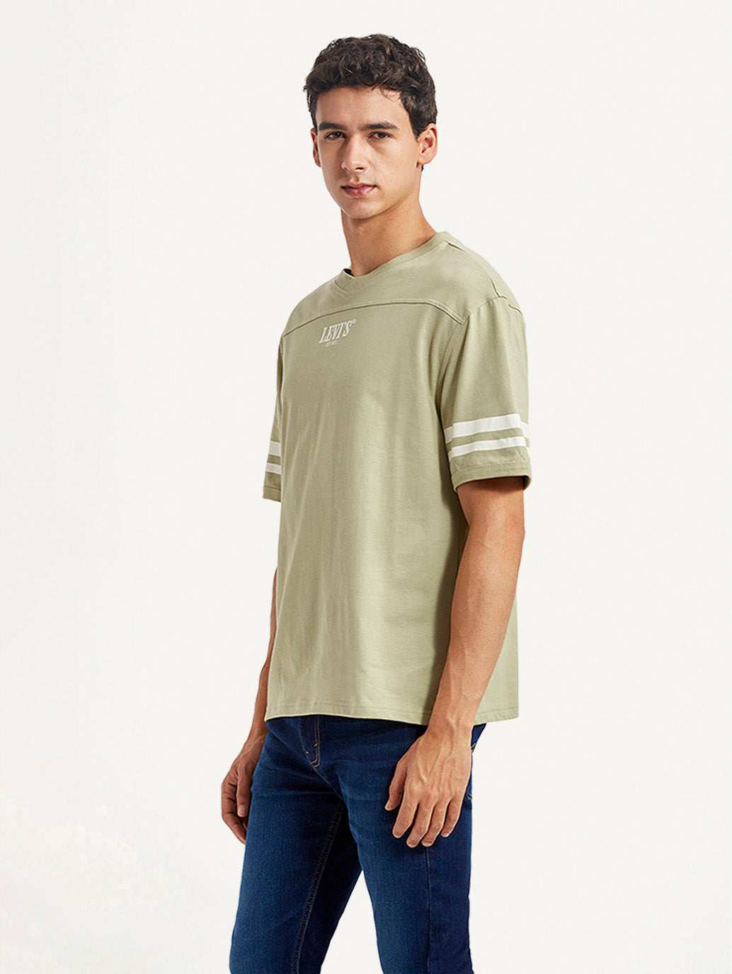 Men's Graphic Print Light Green Loose Fit T-shirt - Side View
