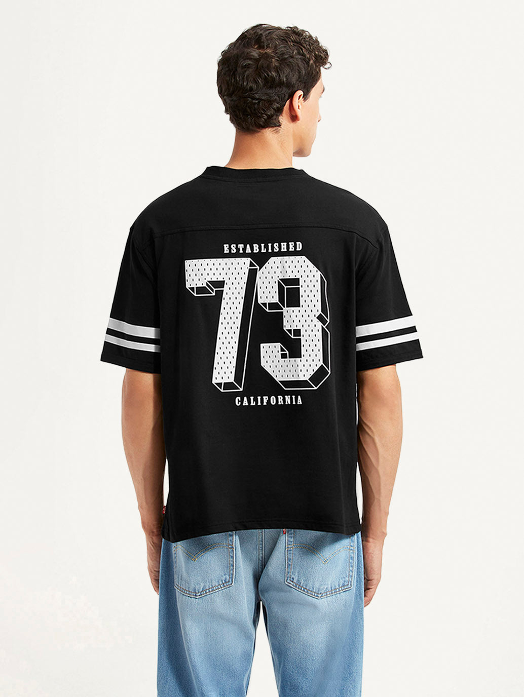 Men's Graphic Print Black Loose Fit T-shirt - Back View