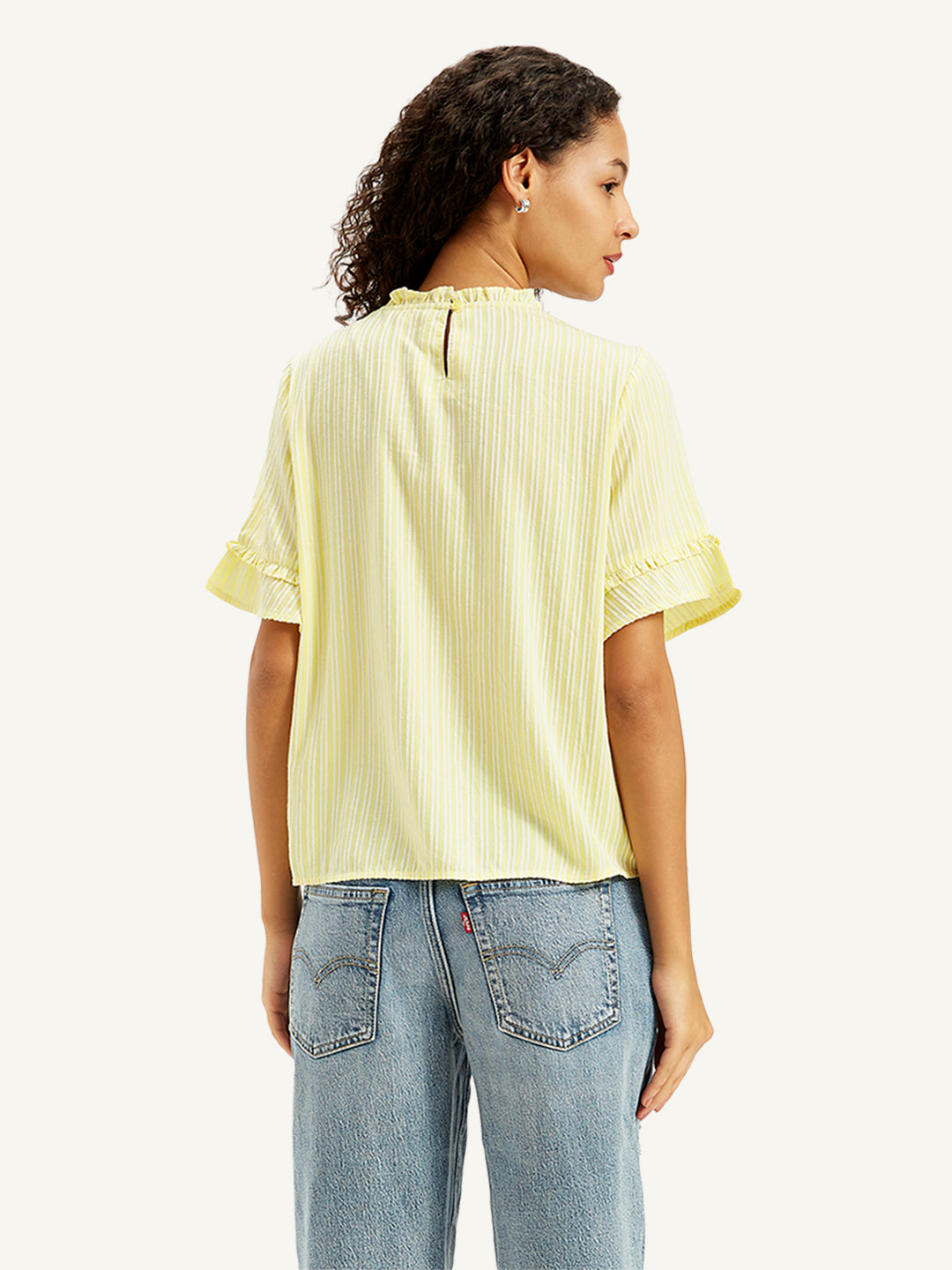 Women's Striped Yellow High Neck Top