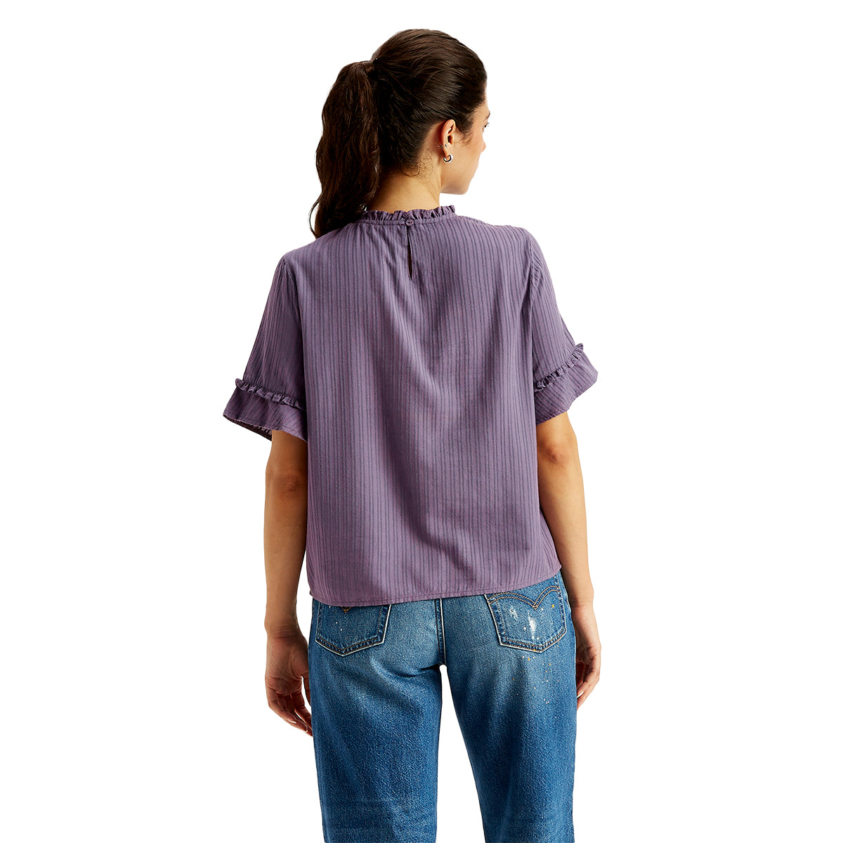 Women's Striped Purple High Neck Top