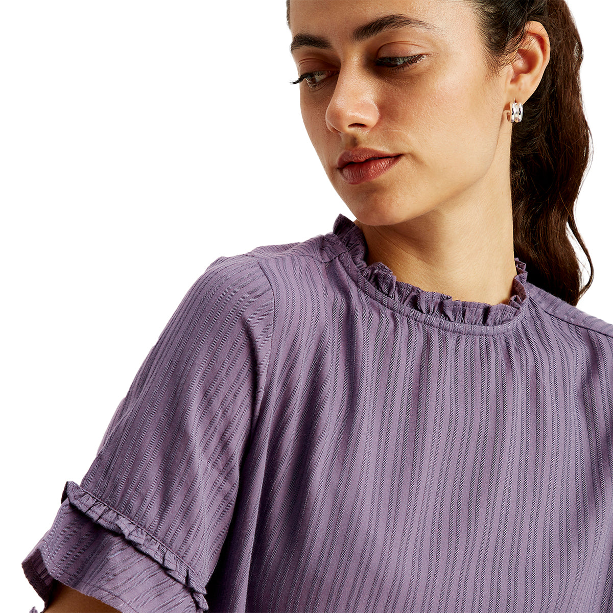 Women's Striped Purple High Neck Top