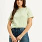 Women's Striped Light Green Collar Neck Top