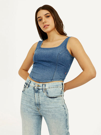 levi's Women's Solid Blue Square Neck Denim Corset Top-picture-28