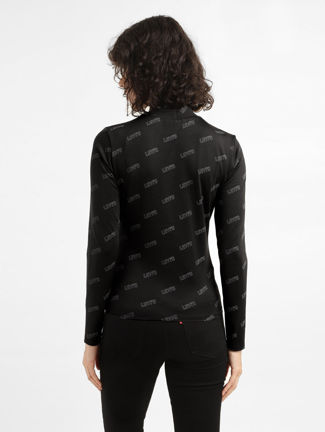 Women's Printed Black Crew Neck Top