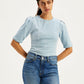Women's Solid Light-Blue Round Neck Top - ca5bdf2a-181c-4d35-9fd9-7457af47512e View