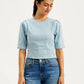 Women's Solid Light-Blue Round Neck Top - 3608aaa2-b797-4042-ad07-6d3170010a2d View
