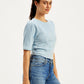 Women's Solid Light-Blue Round Neck Top - 35ce97aa-1e6d-4295-a3be-6bdea86376e7 View