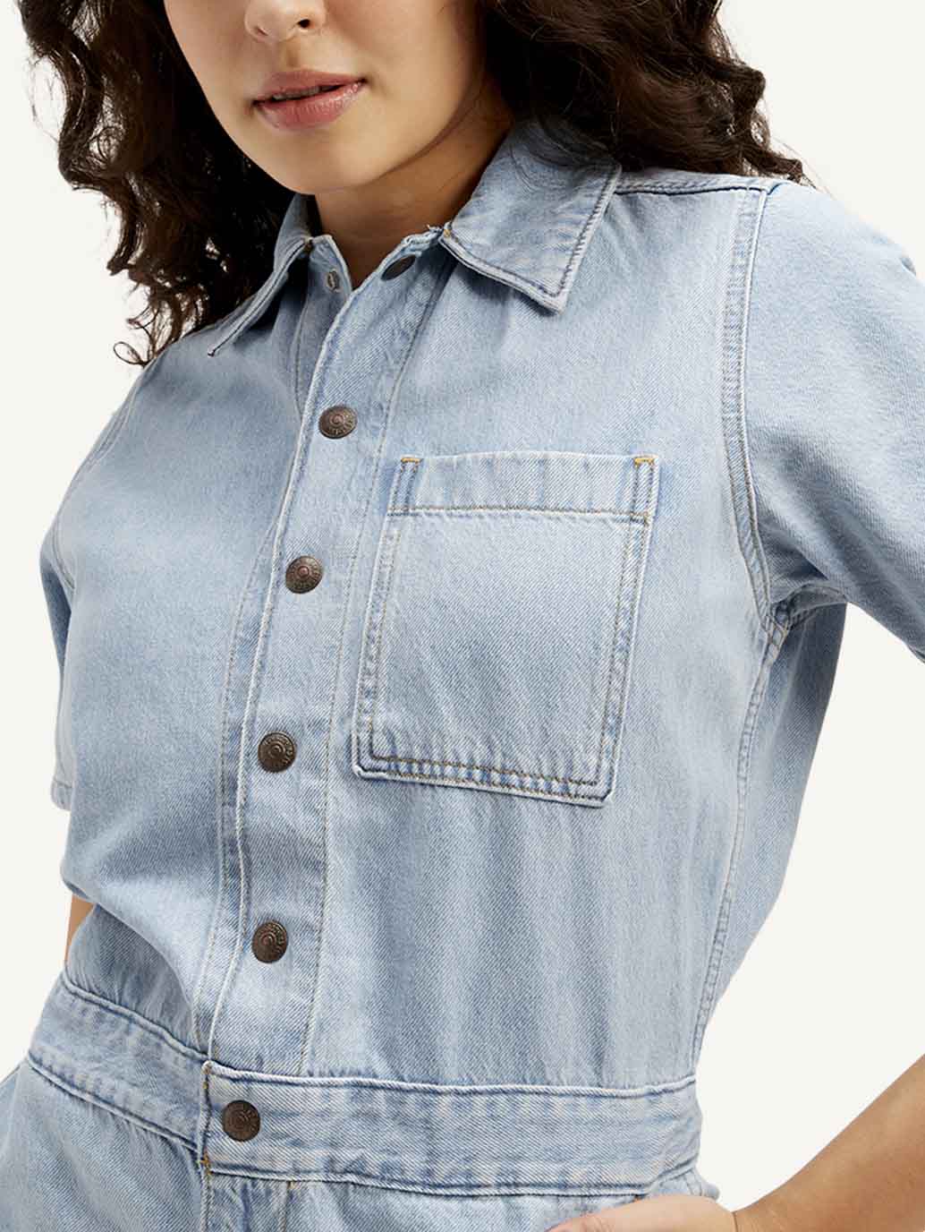Women's Light Blue Solid Jumpsuit - Detail View