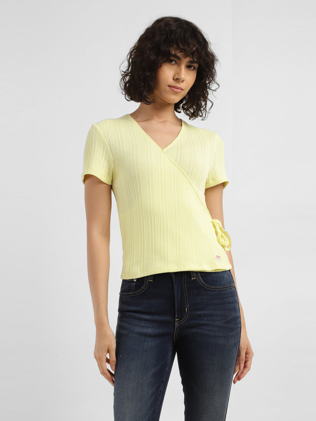 Women's Solid Yellow V-Neck  Top