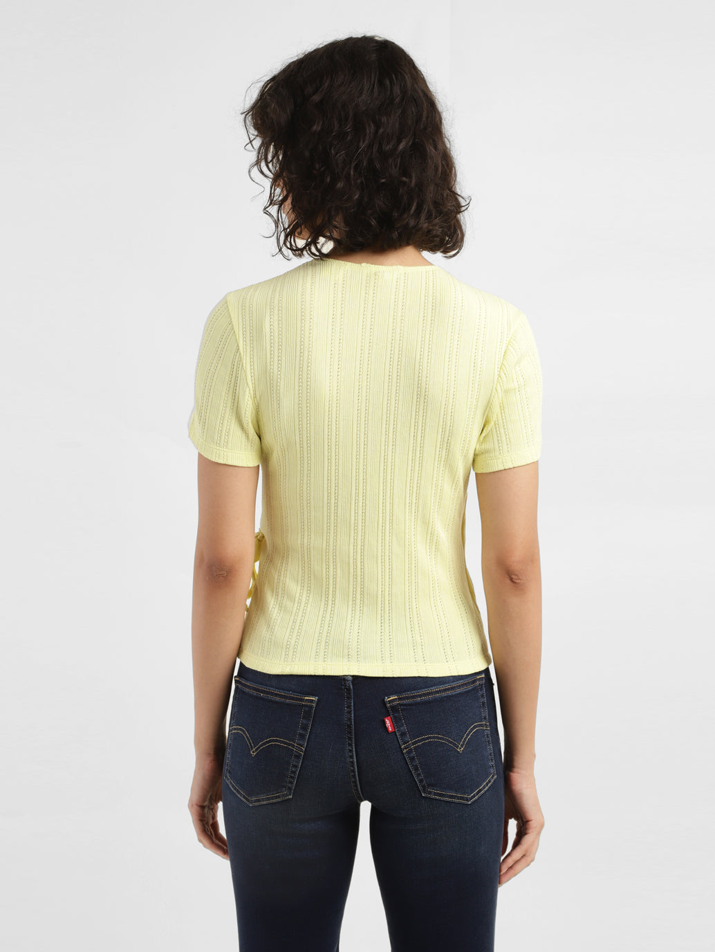 Women's Solid Yellow V-Neck  Top